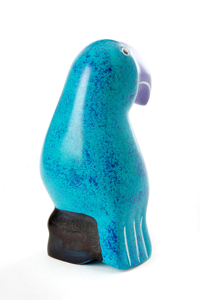 Small Soapstone Twilight Toucan in Aqua & Purple