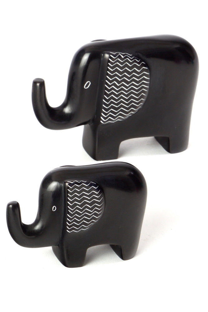 Black Bashful Zig-Zag Elephant Soapstone Sculptures