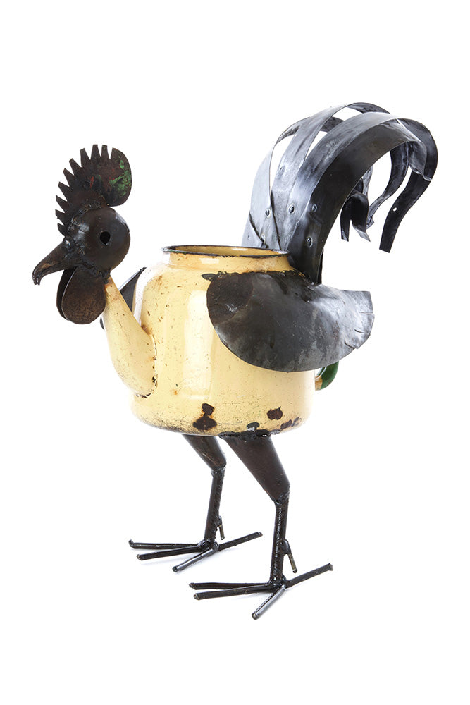 Small Zimbabwean Recycled Teapot Rooster Planter