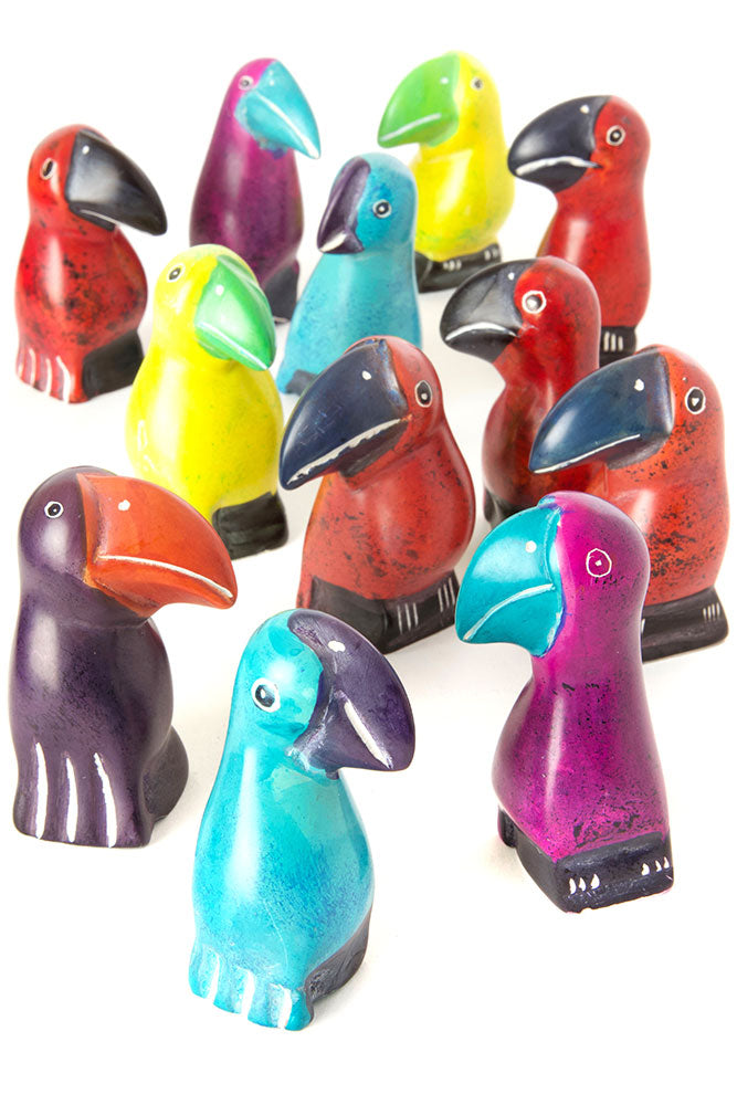 Dozen Colorful Hand Carved Soapstone Toucans