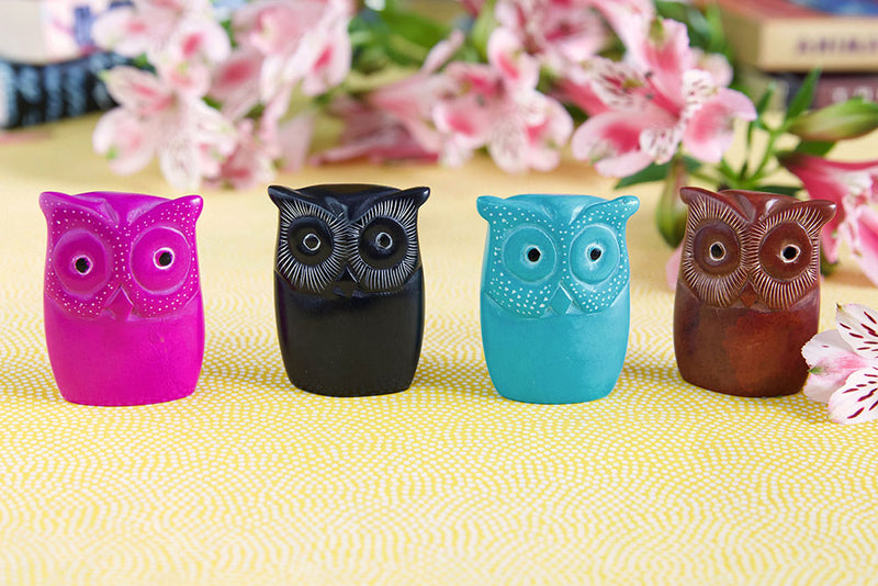 Set of Four Miniature Soapstone Wise Owls