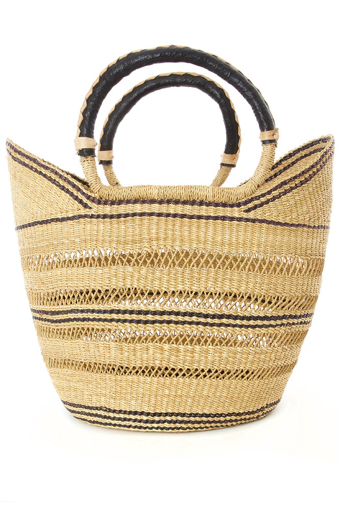 Ghanaian Pinstripe Lacework Wing Shopper with Leather Handles