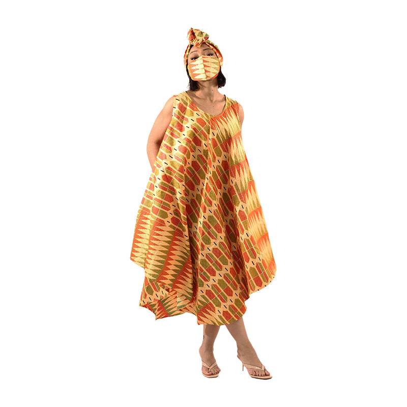 African Print Umbrella Dress/Mask Set