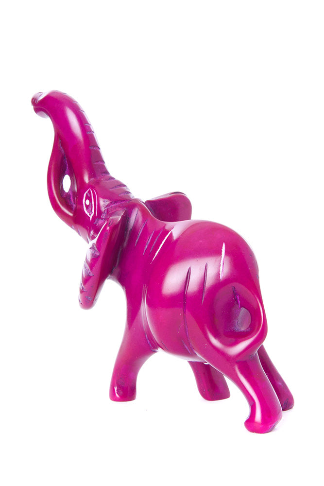 Small Pink Soapstone Trumpeting Elephant