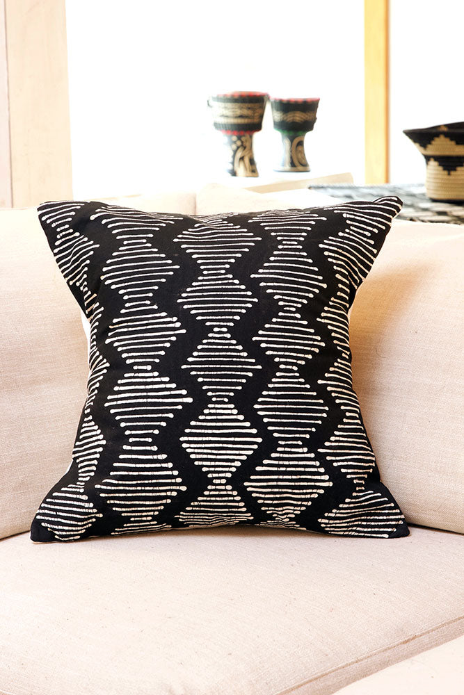 Zambian Hand Painted Tribal Diamonds Pillow Cover with Optional Insert