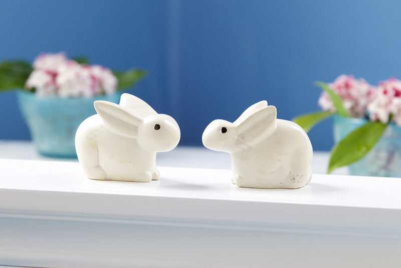 Set of Two Natural Soapstone Baby Bunny Rabbits