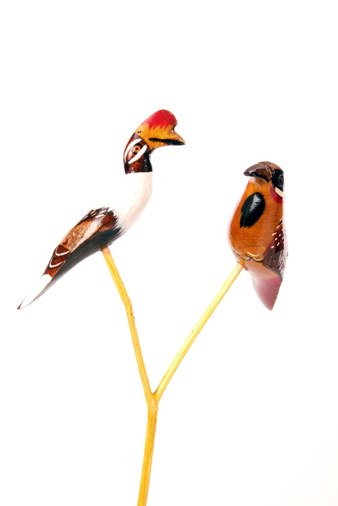 Bird Duo Wooden Flower Stake