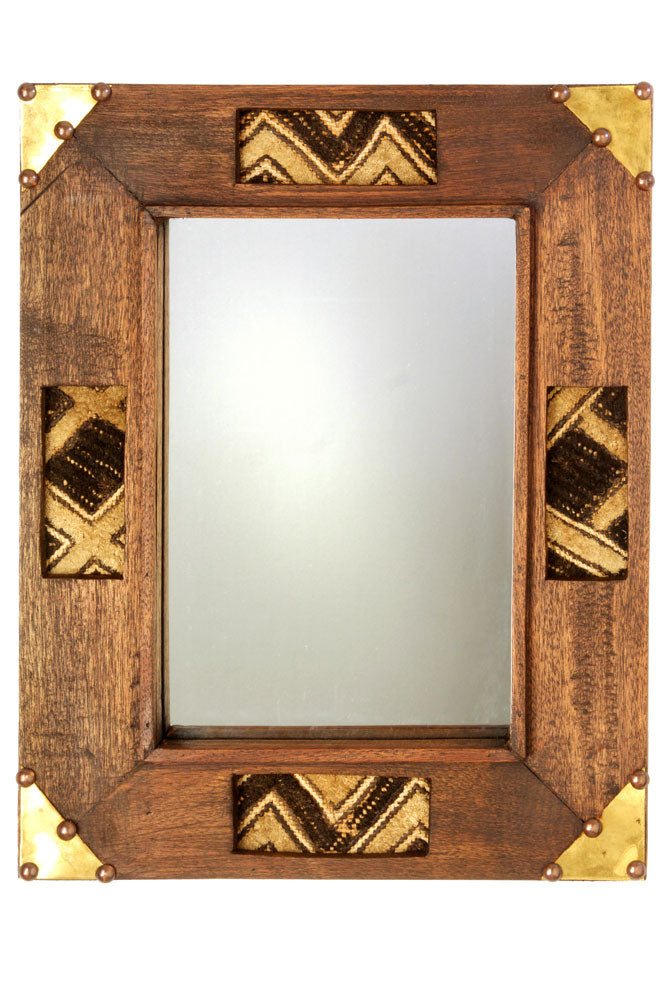 Kenyan Wooden Mirror with Kuba Cloth