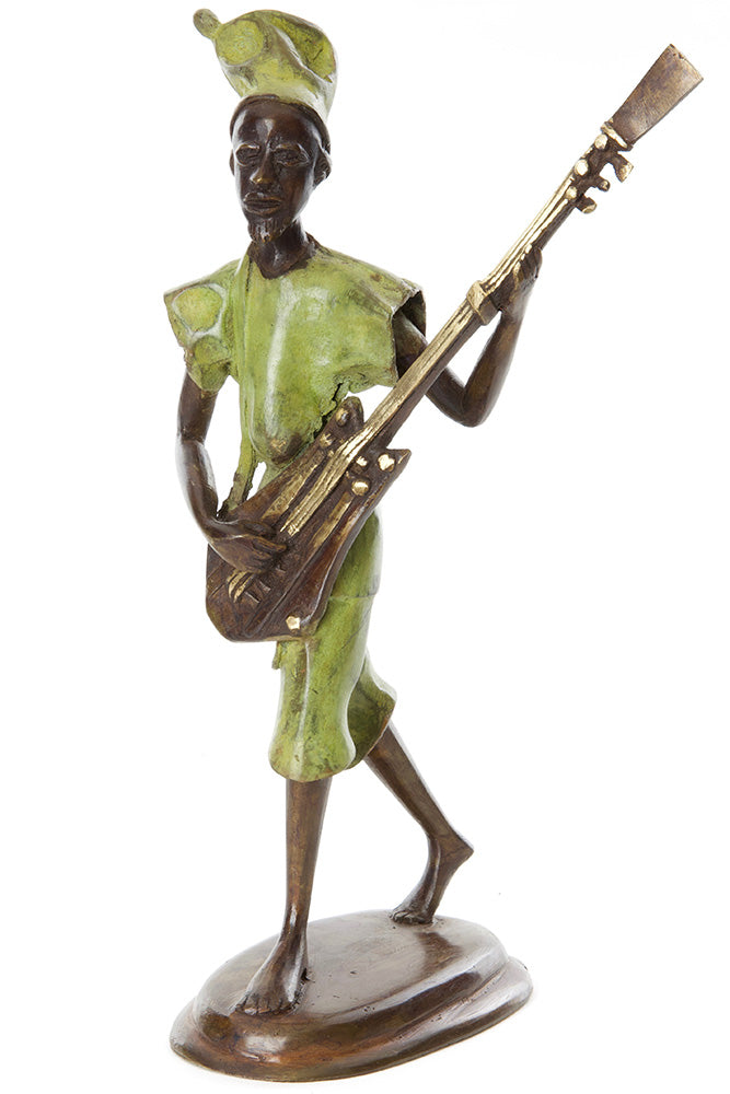 Burkina Bronze Griot Musician with Xalam Sculpture