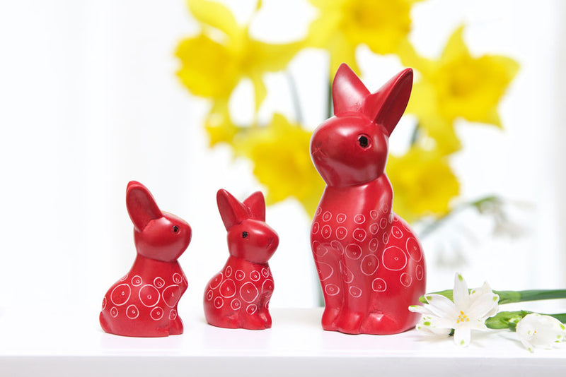 Set of Two Red Soapstone Baby Bunny Rabbits