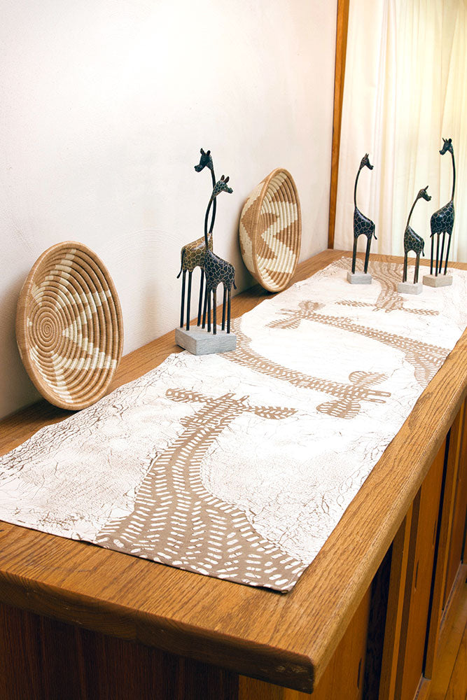 Zambian Hand Painted Dry Season Giraffe Table Runner