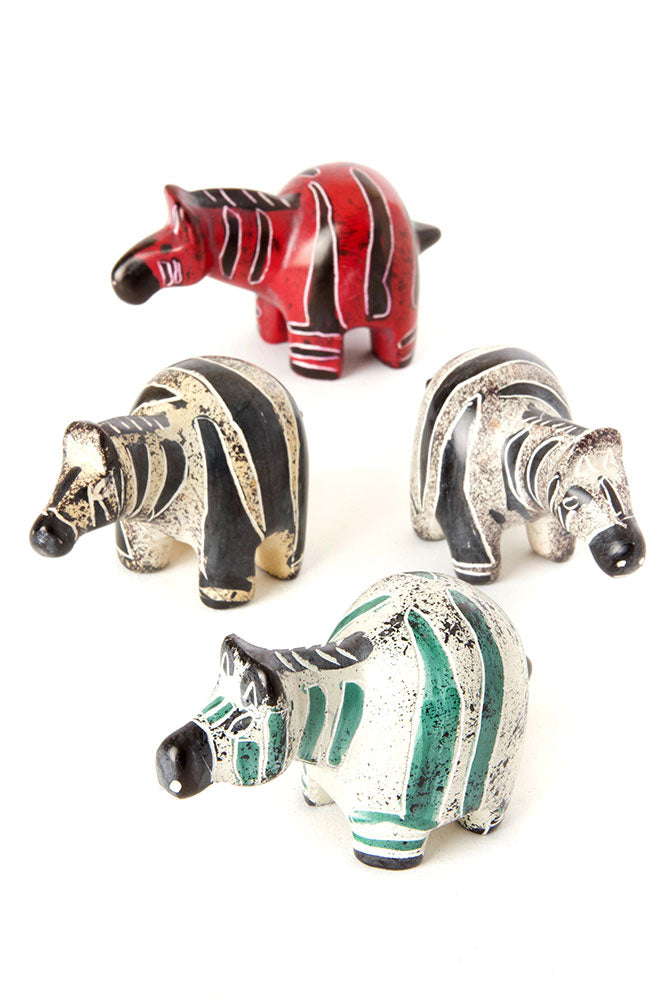 Dozen Hand Carved Chubby Soapstone Zebras