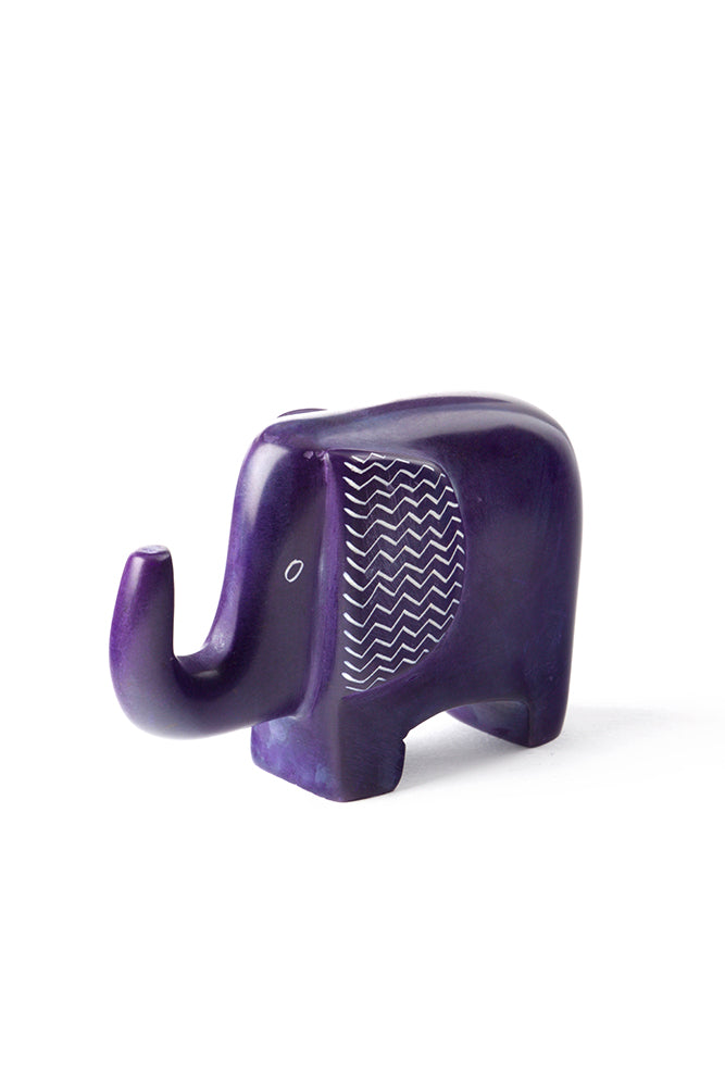 Purple Bashful Zig-Zag Elephant Soapstone Sculptures