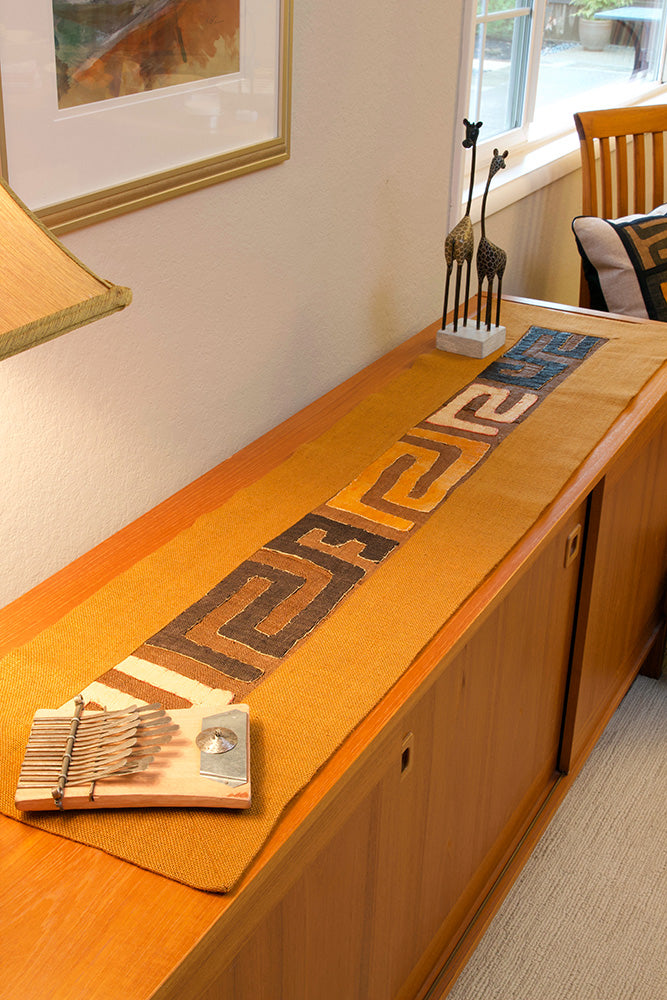 Rust Hessian and Congo Raffia Table Runner from Zambia