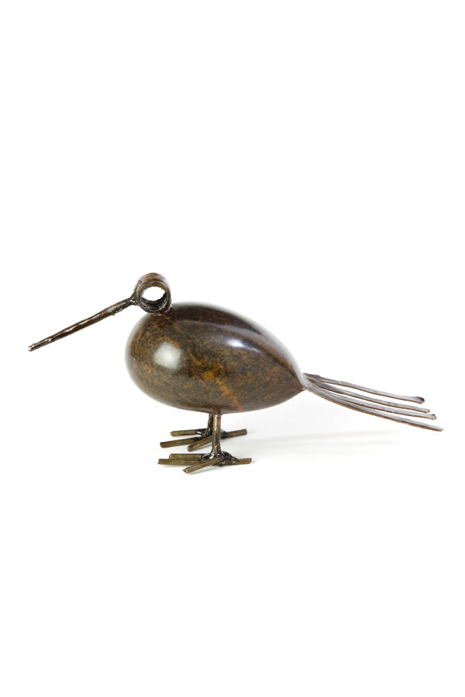 Metal and Stone Plump Bird Sculpture