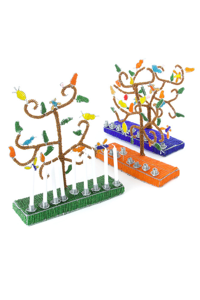 African Tree of Life Beaded Hanukkah Menorah