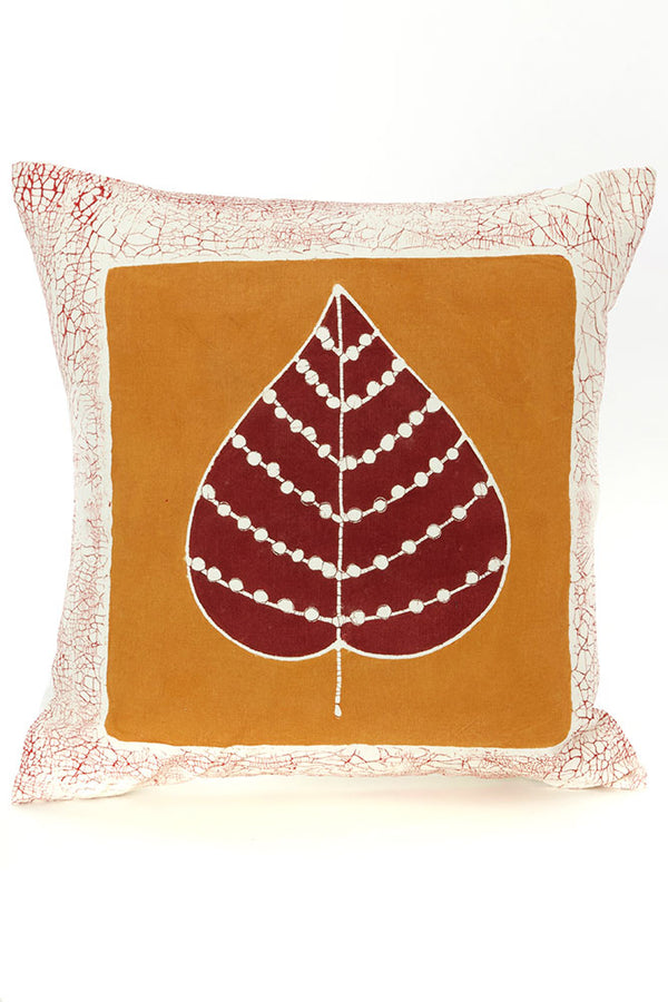 Zambian Hand Painted Luangwa Leaf Sunset Pillow Cover with Optional Insert