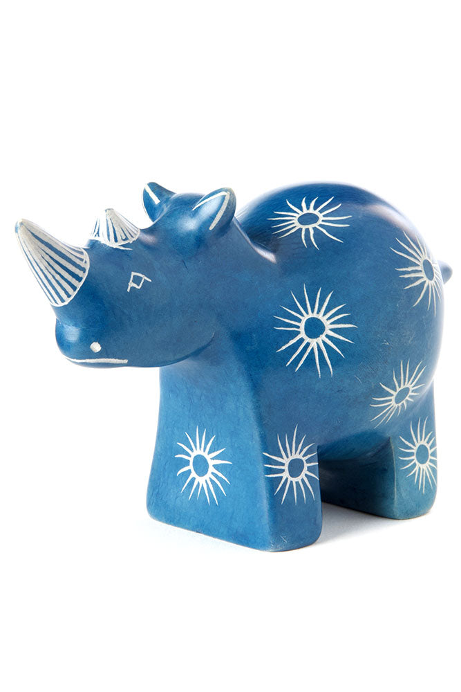 Blue Milkweed Soapstone Rhino Sculpture