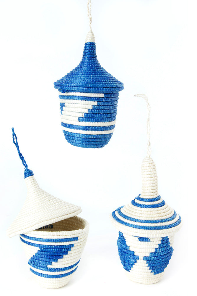 Blue and Natural Rwandan Giving Basket Ornament