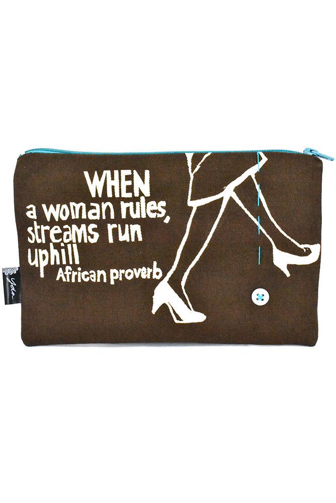 Brown When a Woman Rules 8" African Proverb Pouch