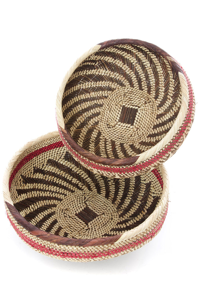 Set of Two Nesting Zambian Bread Baskets in Pink & Natural