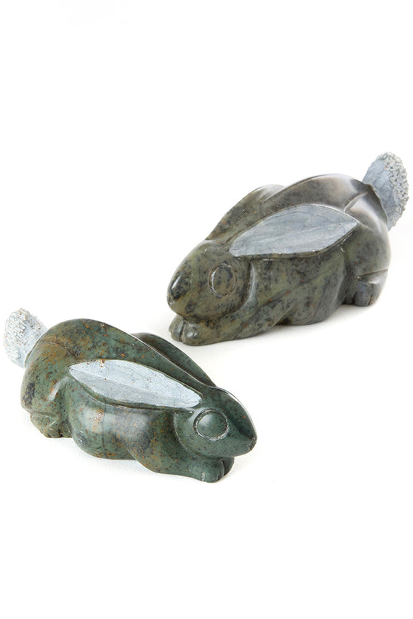 Hand Carved Shona Serpentine Stone Rabbit Sculptures