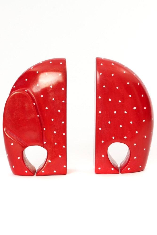 Red Polka Dot Soapstone Elephant Bookends