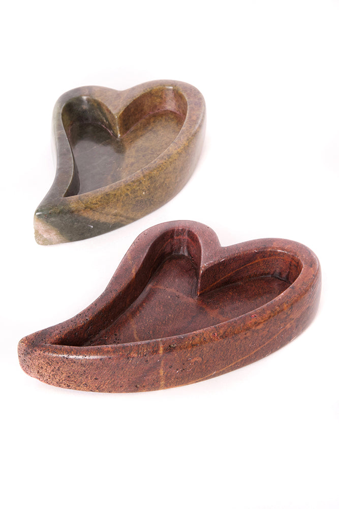 Hand Carved Shona Serpentine Stone Heart Dish