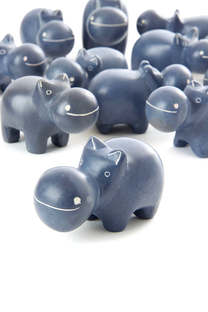 Dozen Mini Grey Soapstone Hippos