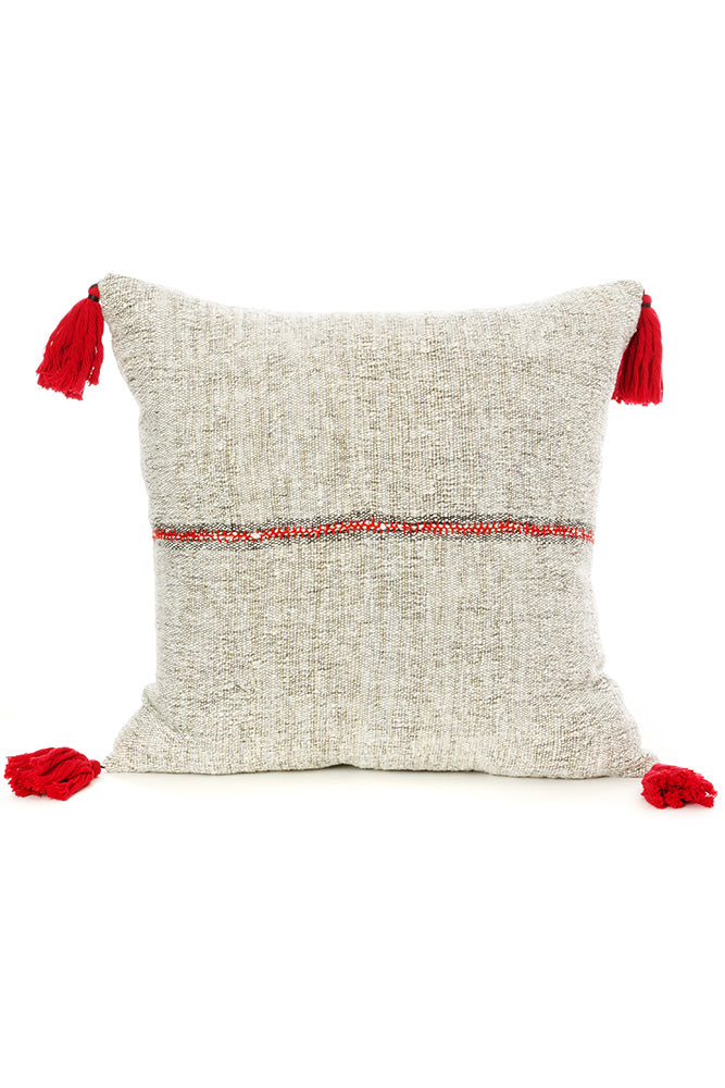 Ethiopian Cotton & Silk Estella Pillow with Scarlet Tassels and Optional Insert