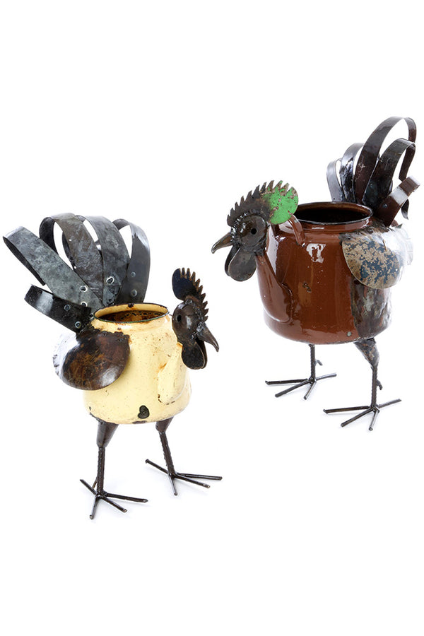 Small Zimbabwean Recycled Teapot Rooster Planter