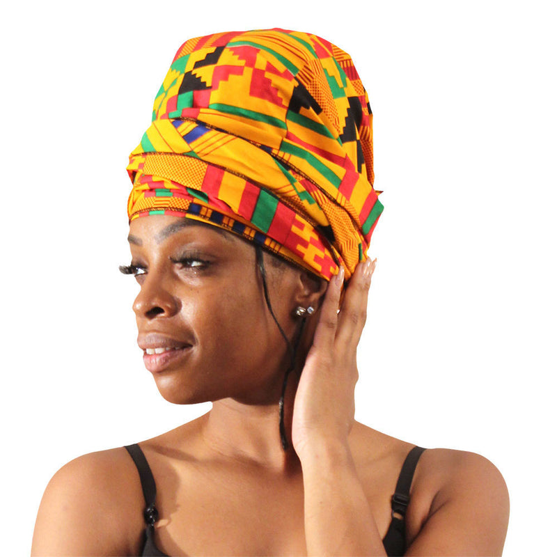 Orange Kente Head Wrap: Design-A