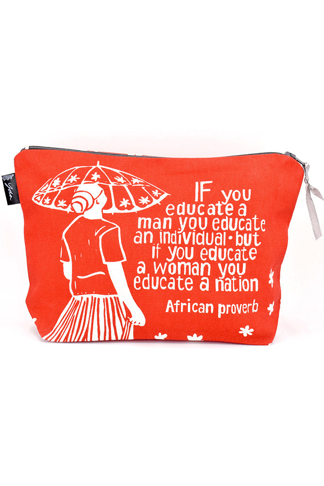 Orange Educate a Woman African Proverb Purse