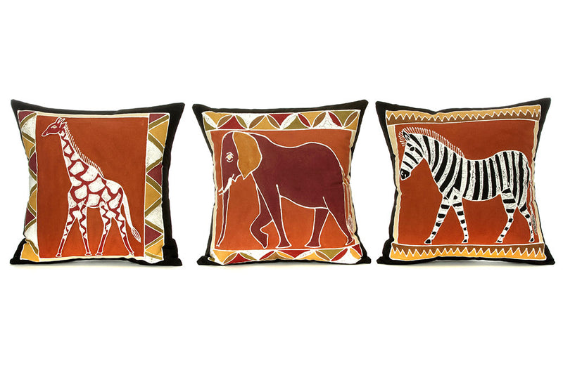 Zambian Hand Painted Bush Clay Zebra Pillow Cover with Optional Insert