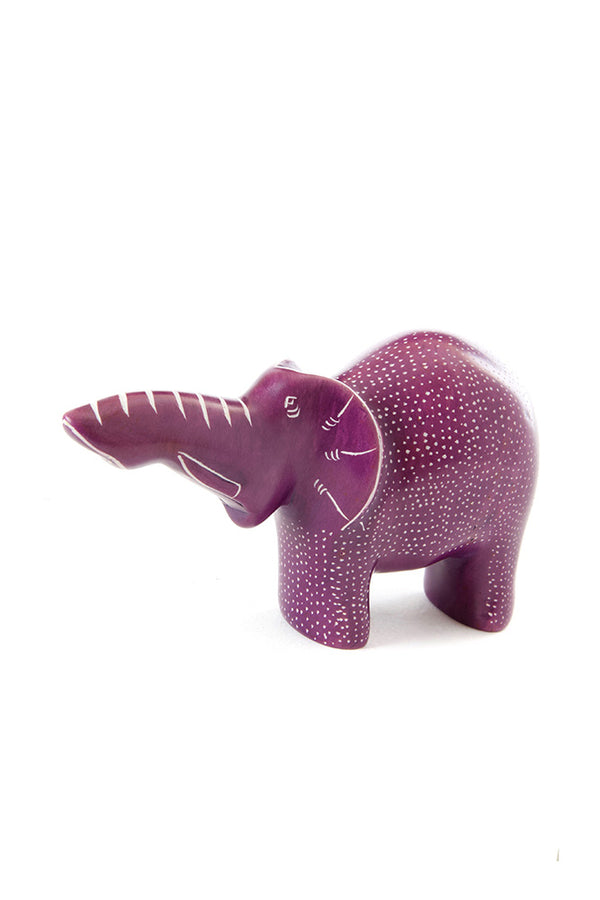 Small Purple Polka Dot Elephant with Trunk Up