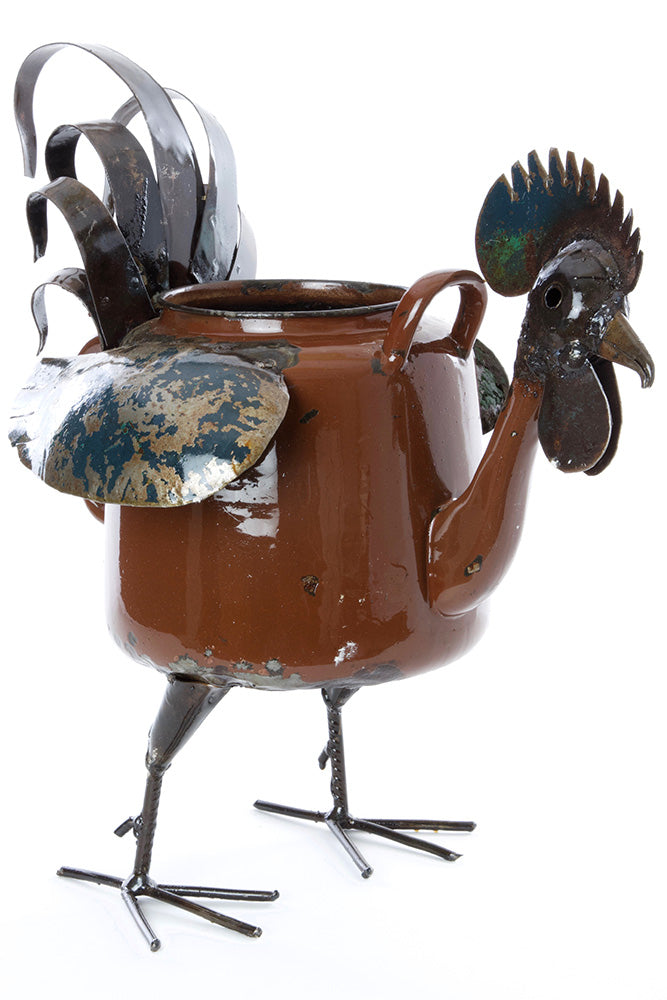 Large Zimbabwean Recycled Teapot Rooster Planter