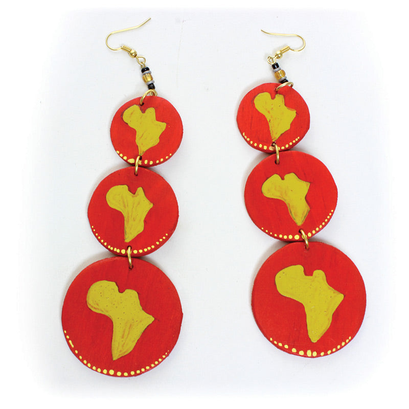 Red Wooden Map-Of-Africa Earrings