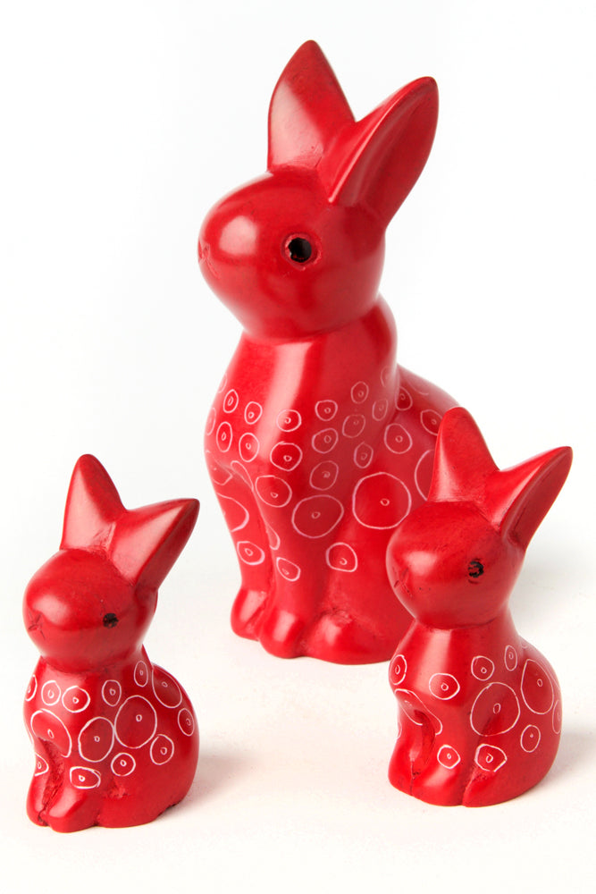 Set of Two Red Soapstone Baby Bunny Rabbits