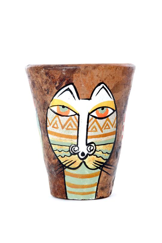 Classic African Ceramic Cat Planter Pot