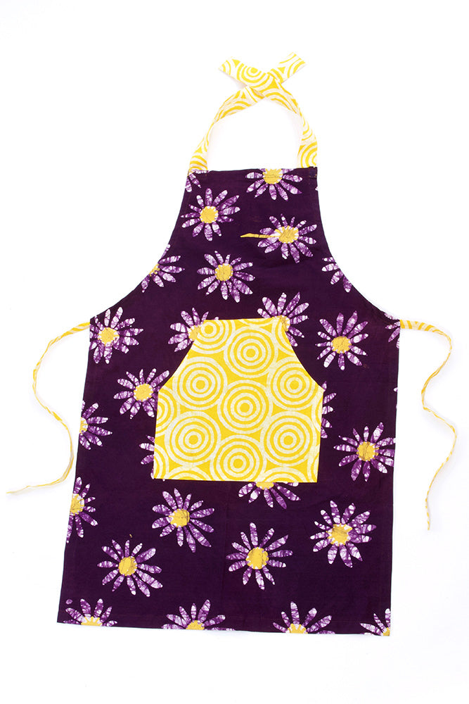 Ghanaian Sunshine & Daisies Batik Print Apron with Front Pocket