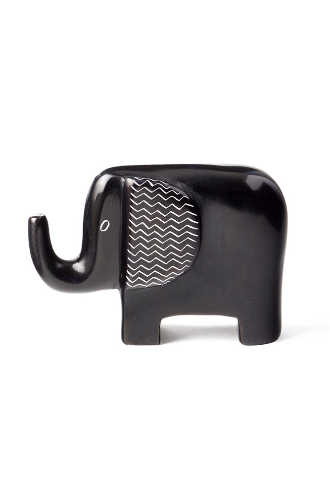 Black Bashful Zig-Zag Elephant Soapstone Sculptures