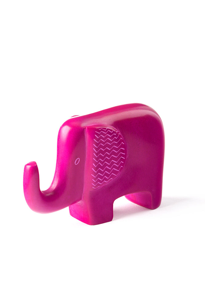 Pink Bashful Zig-Zag Elephant Soapstone Sculptures