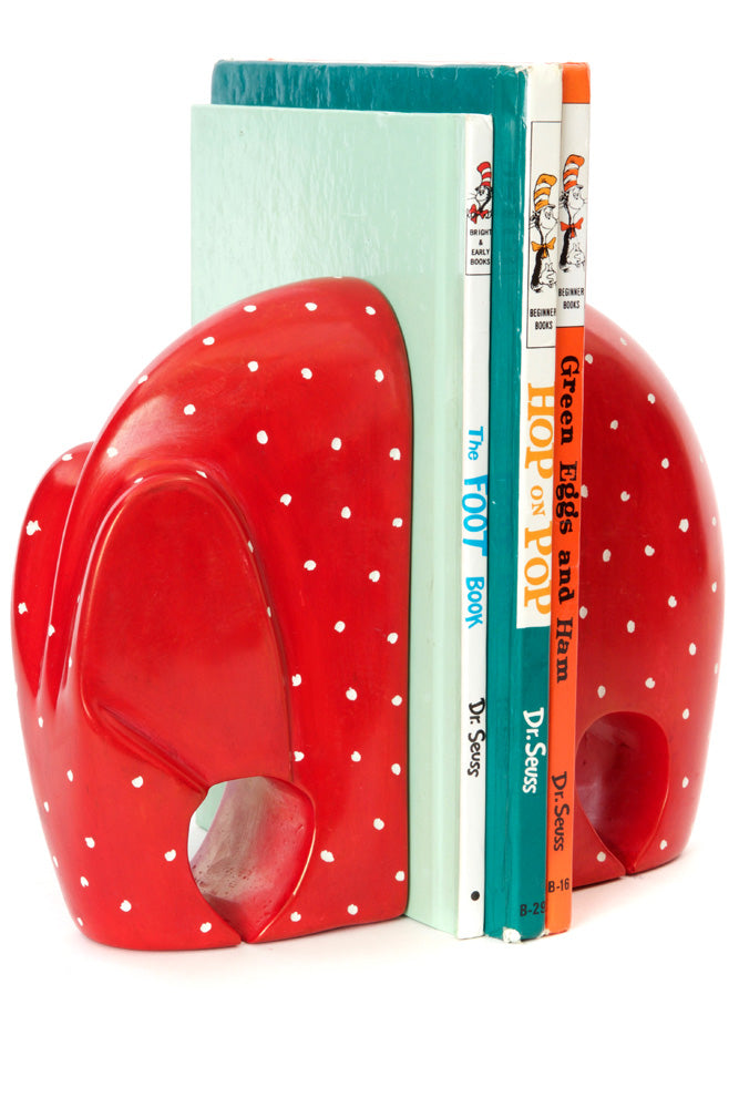 Red Polka Dot Soapstone Elephant Bookends