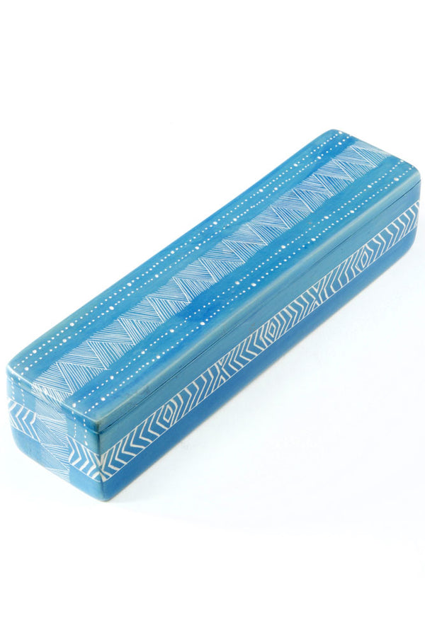 Blue Fine Line Soapstone Pencil Box