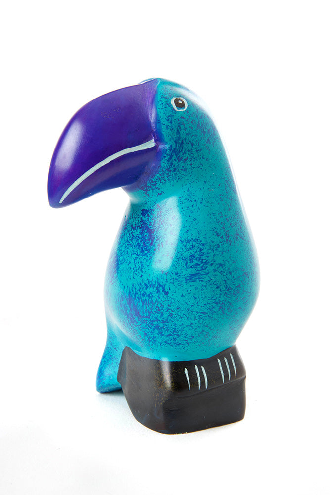 Small Soapstone Twilight Toucan in Aqua & Purple