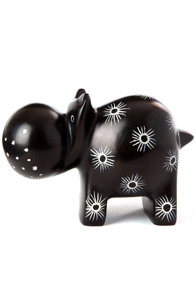 Midnight Milkweed Soapstone Hippo Sculpture