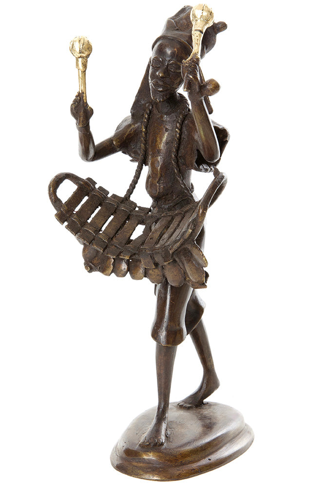 Burkina Bronze Griot Musician with Balaphon Sculpture