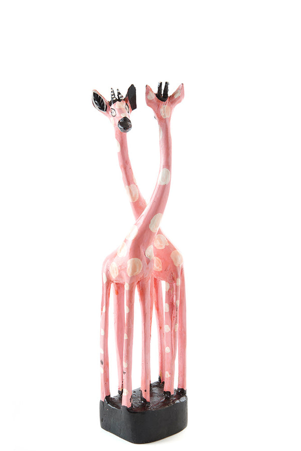 Small Pink East & West Jacaranda Wood Giraffe Sculpture