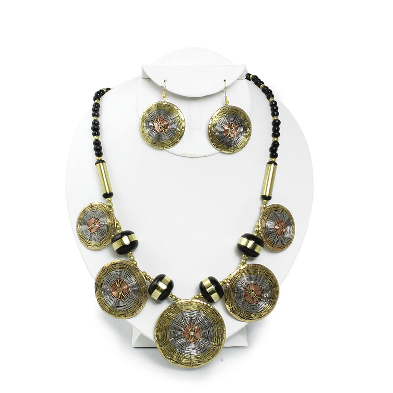 Woven Brass Necklace & Earrings Set