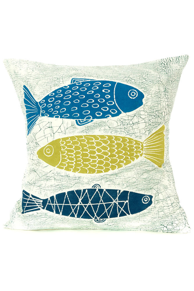 Zambian Hand Painted White Zambezi Fish Pillow Cover with Optional Insert